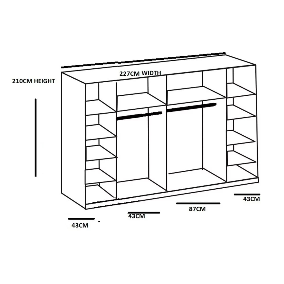 Sliding Wardrobe LANTAU 4 Door Mirrored Wardrobe White 227cm