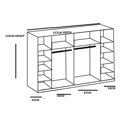 Sliding Wardrobe LANTAU 4 Door Mirrored Wardrobe White 227cm