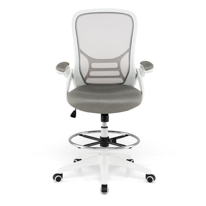 Mesh Drafting Chair with Flip-up Armrests and Mid-Back Padded15-White