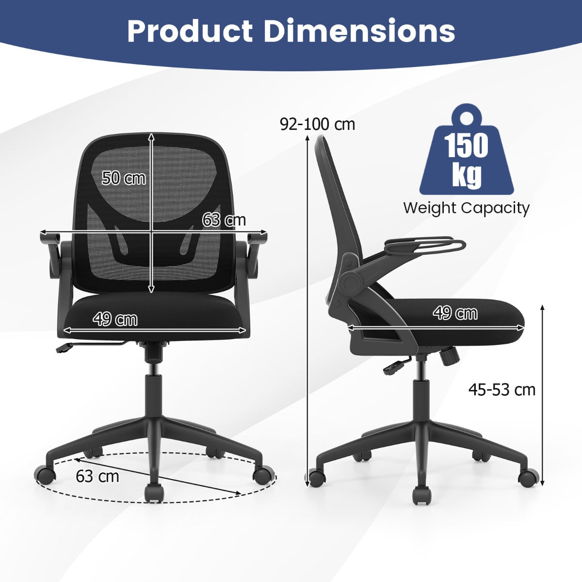 Mesh Office Chair Ergonomic Height Adjustable Swivel Task Computer Desk Chair -Black