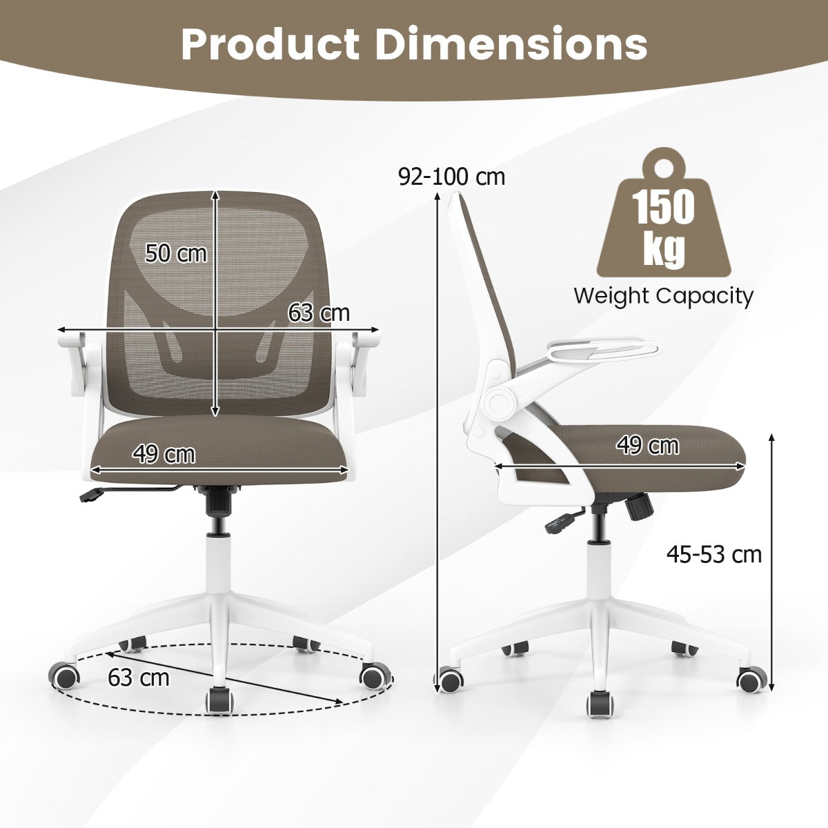 Mesh Office Chair Ergonomic Height Adjustable Swivel Task Computer Desk Chair -Grey
