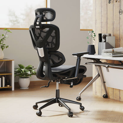 Mesh Office Chair with Retractable Footrest and Waterfall Seat-Black