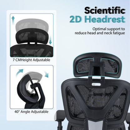Mesh Office Chair with Retractable Footrest and Waterfall Seat-Black