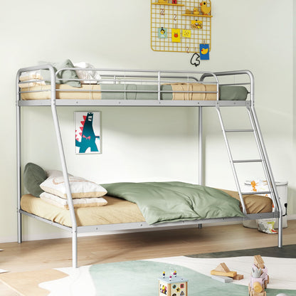 Metal Bunk Bed with Ladder with Safety Guardrail for Teens Adults-Silver