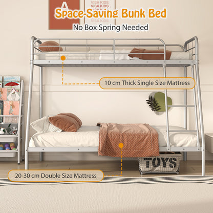 Metal Bunk Bed with Ladder with Safety Guardrail for Teens Adults-Silver
