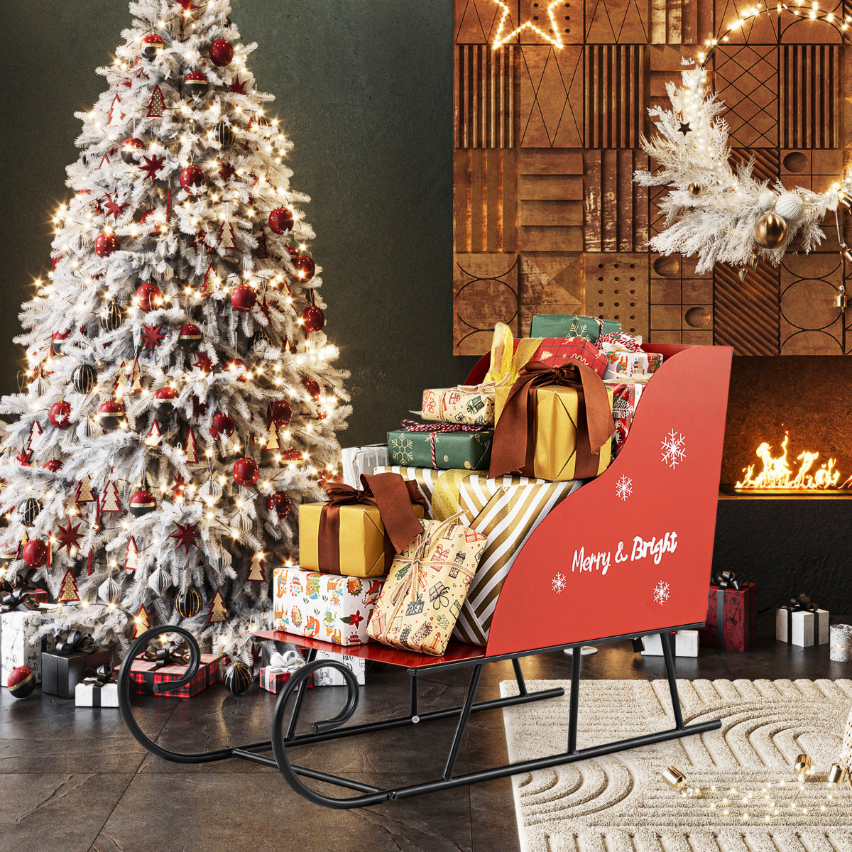 Metal Christmas Santa Sleigh Basket Xmas Santa's Gift Storage Sleigh
