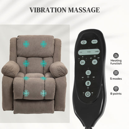 HOMCOM Recliner Armchair Lift Chair, Electric Recliner Chair with Vibration Massage and Heat, Wide Seat, USB Port, Light Brown