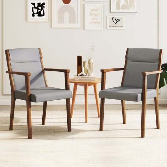Mid-Century Modern Dining Chairs Set of 2 Upholstered Accent Chairs-Grey