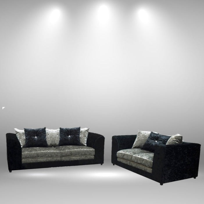 Dyla Crushed Velvet Corner Sofa - Black/Silver