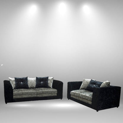 Dyla Crushed Velvet Corner Sofa - Black/Silver