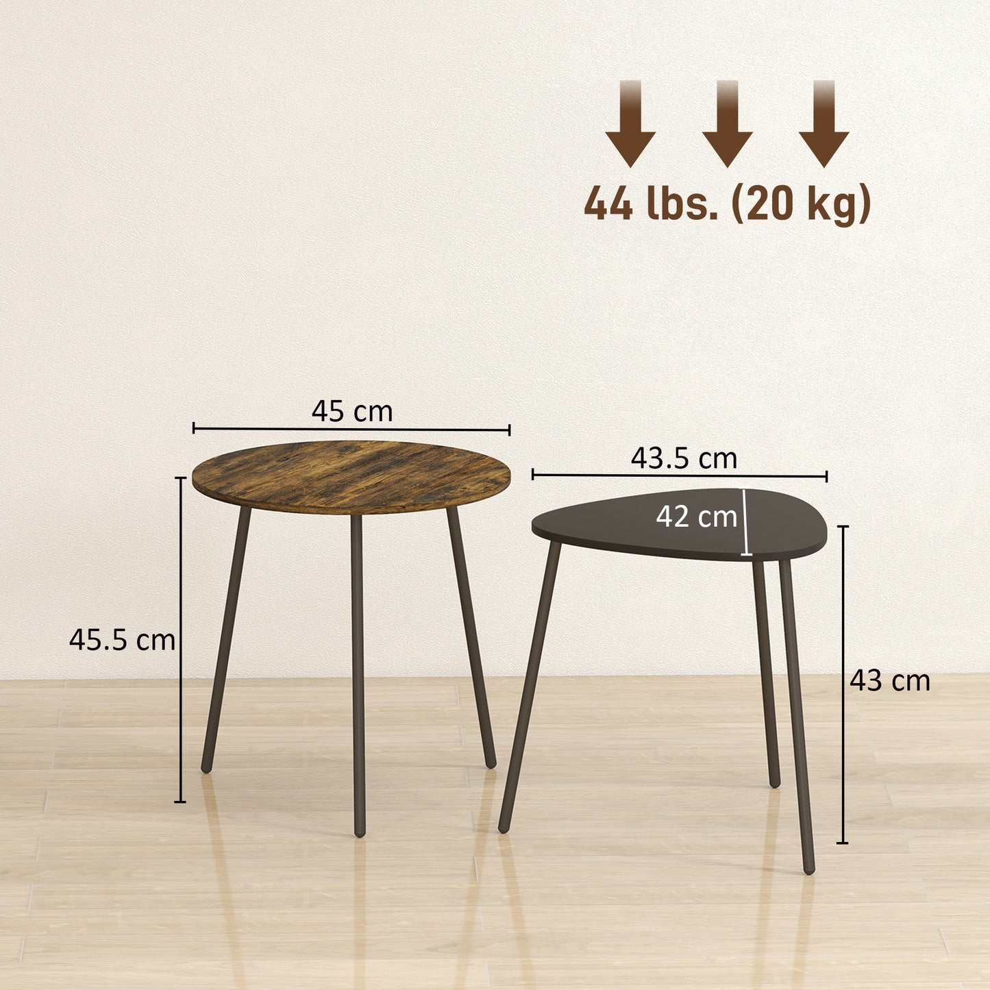 HOMCOM Nesting Side Table Set of 2 - Rustic Brown