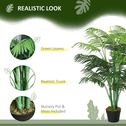 Outsunny 125cm/4FT Artificial Palm Plant Decorative Tree with Nursery Pot, Fake Plastic Indoor Home Office Decor, Green