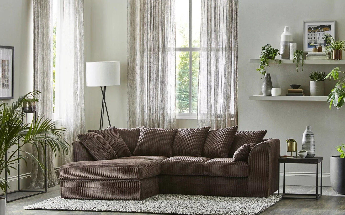 Mona Jumbo Cord Brown Corner Sofa