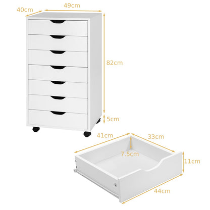 Mobile File Cabinet with 7 Drawer and wheels-White