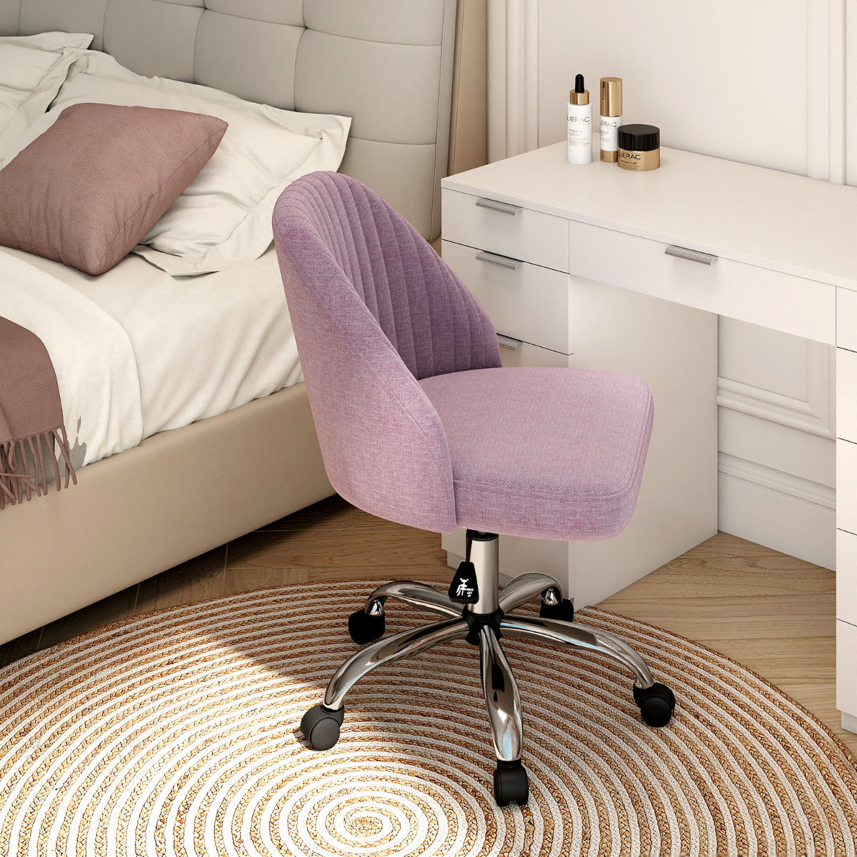 Modern Armless Office Chair with Curved Backrest and Upholstered Seat-Pink