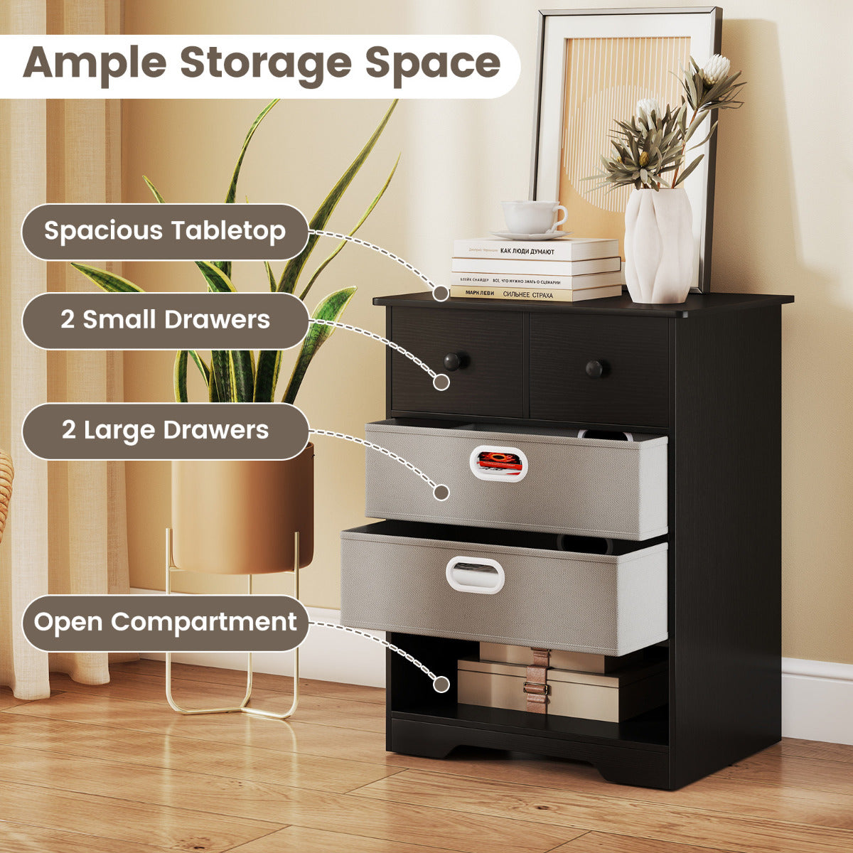 Modern Chest Storage Organizer with Open Shelves-Black