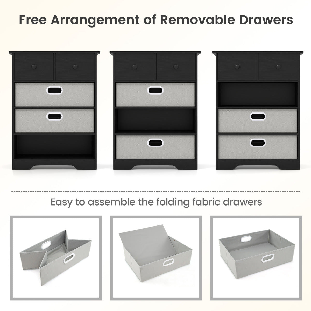 Modern Chest Storage Organizer with Open Shelves-Black