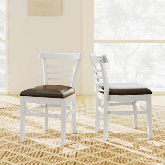 Modern Dining Chair Set of 2 with Rubber Wood Legs and Padded Seat-Black & White