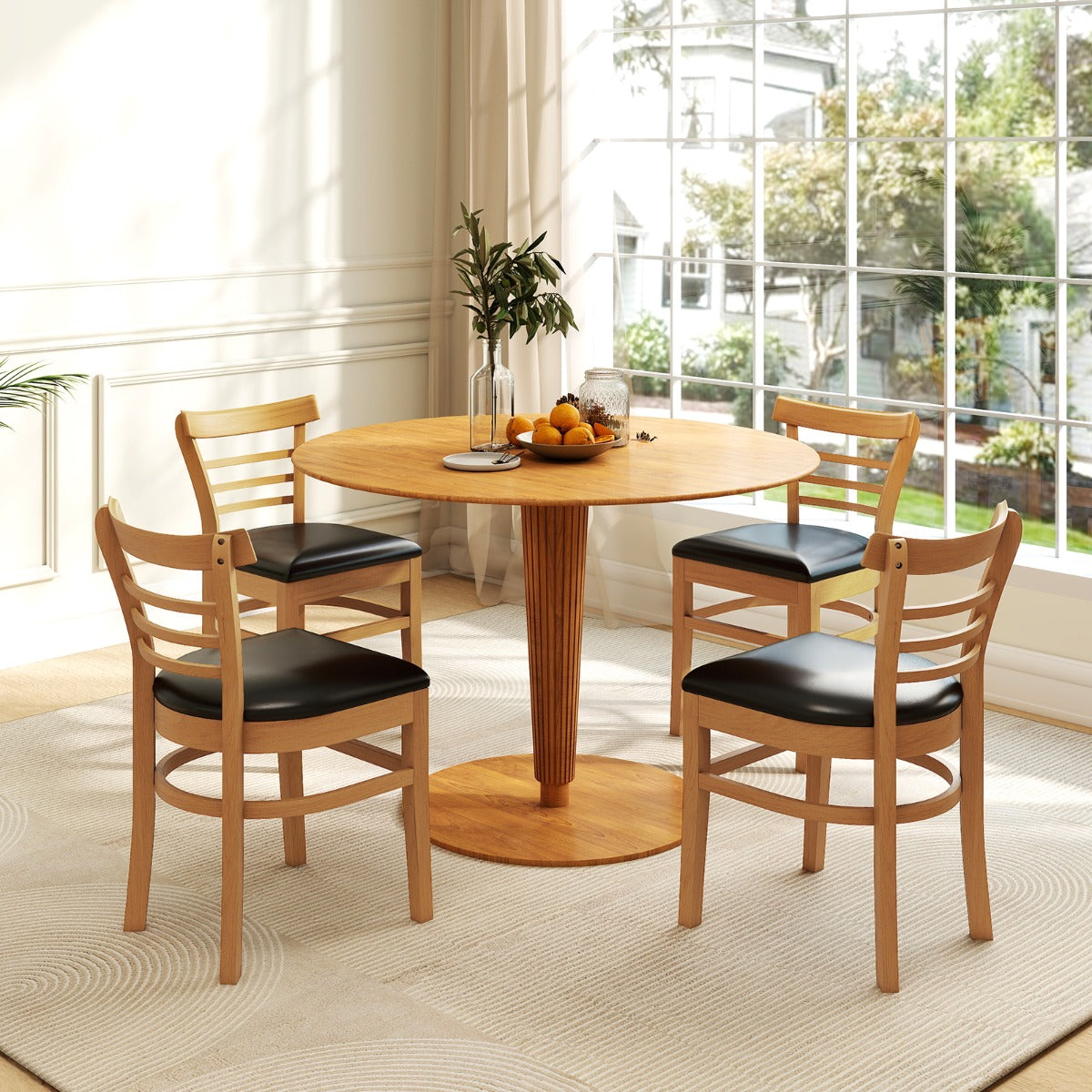 Modern Dining Chair Set of 2 with Rubber Wood Legs and Padded Seat-Brown