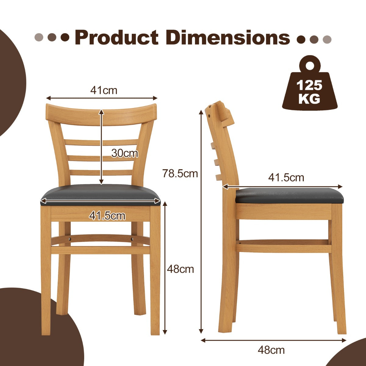 Modern Dining Chair Set of 2 with Rubber Wood Legs and Padded Seat-Brown