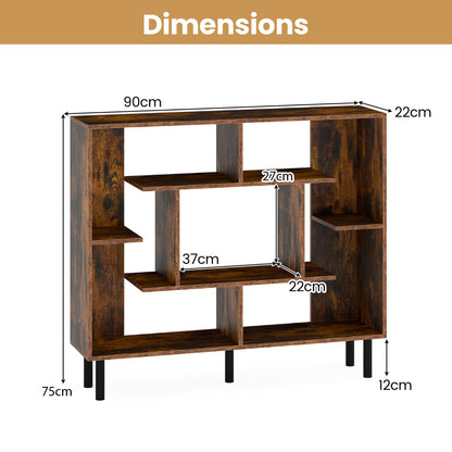 Modern Geometric Bookcase with Anti-tipping Devices-Rustic Brown