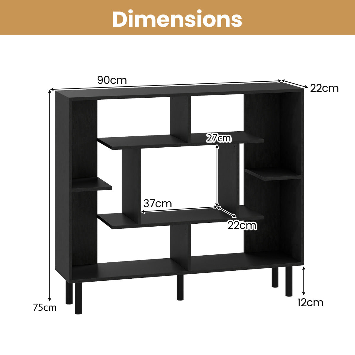 Modern Geometric Bookcase with Anti-tipping Devices-Black