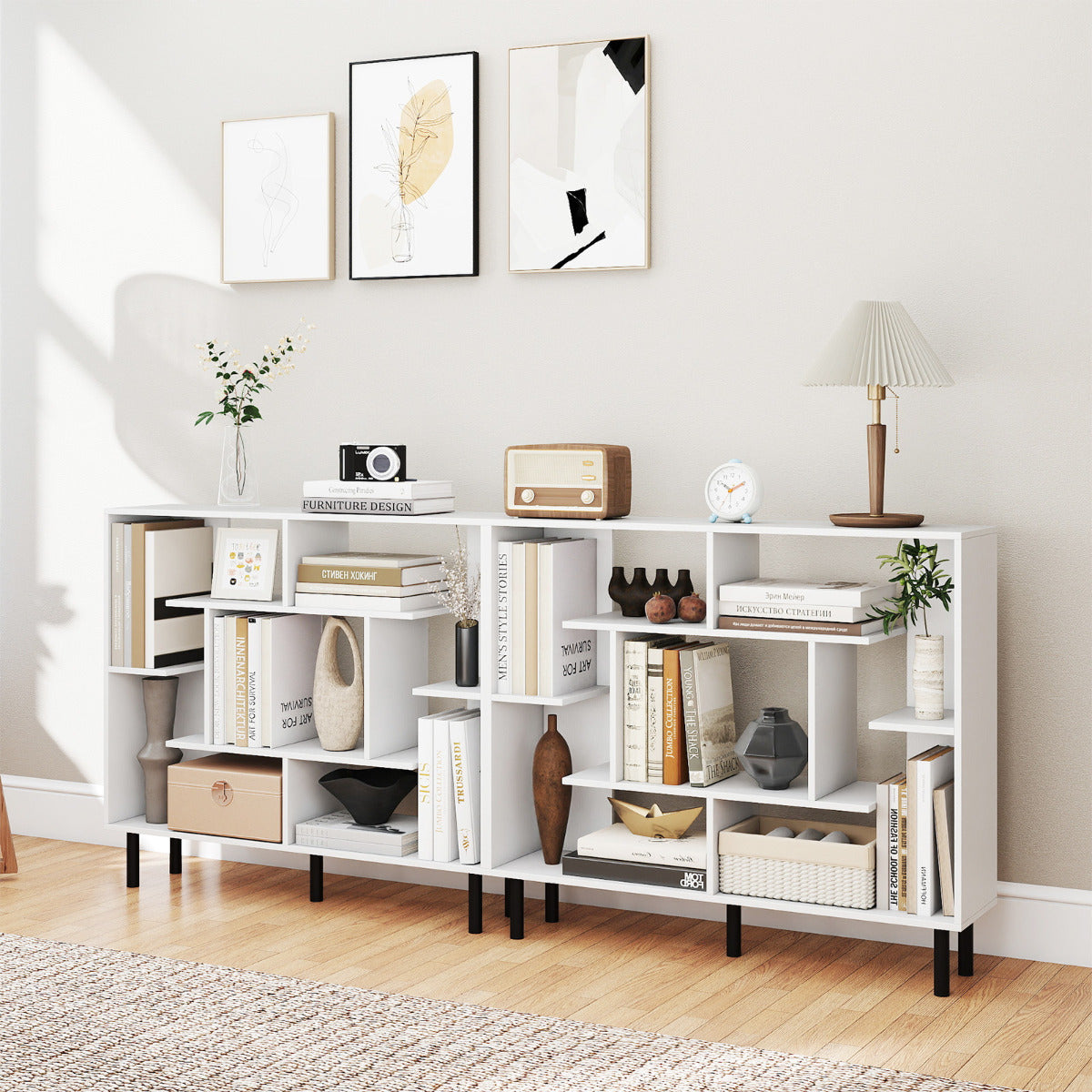 Modern Geometric Bookcase with Anti-tipping Devices-White