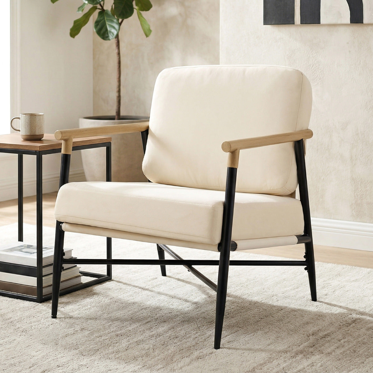 Modern Lounge Chair with Removable Zippered Cushions-Beige