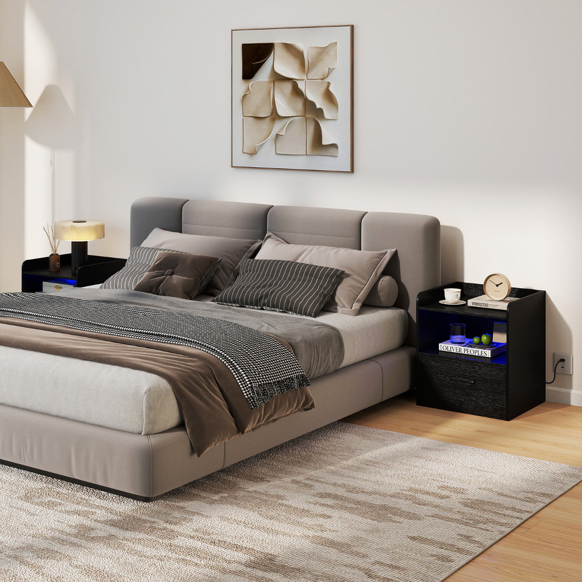 Modern Nightstand with Drawer and Open Shelf for Living Room and Bedroom-Black