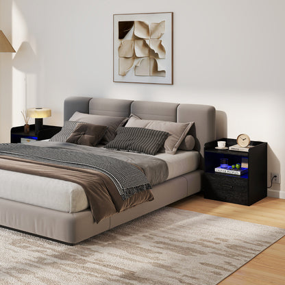Modern Nightstand with Drawer and Open Shelf for Living Room and Bedroom-Black