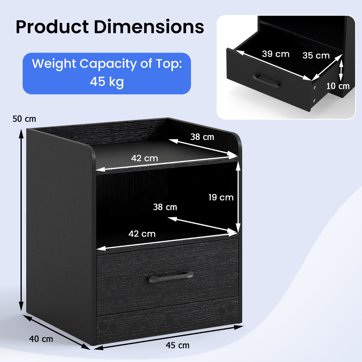 Modern Nightstand with Drawer and Open Shelf for Living Room and Bedroom-Black