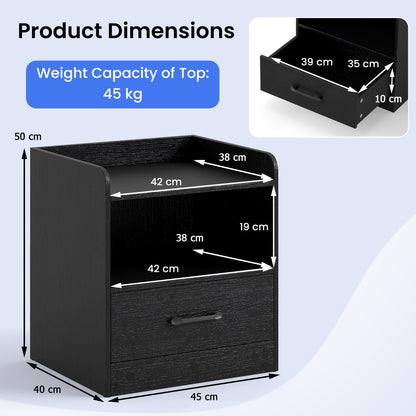 Modern Nightstand with Drawer and Open Shelf for Living Room and Bedroom-Black