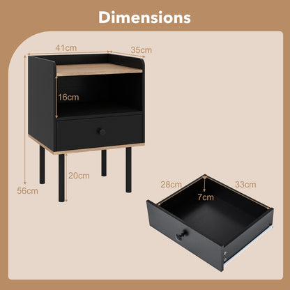 Modern Sofa Side Table with Drawer and Metal Legs for Small Spaces-Black-2 Pieces