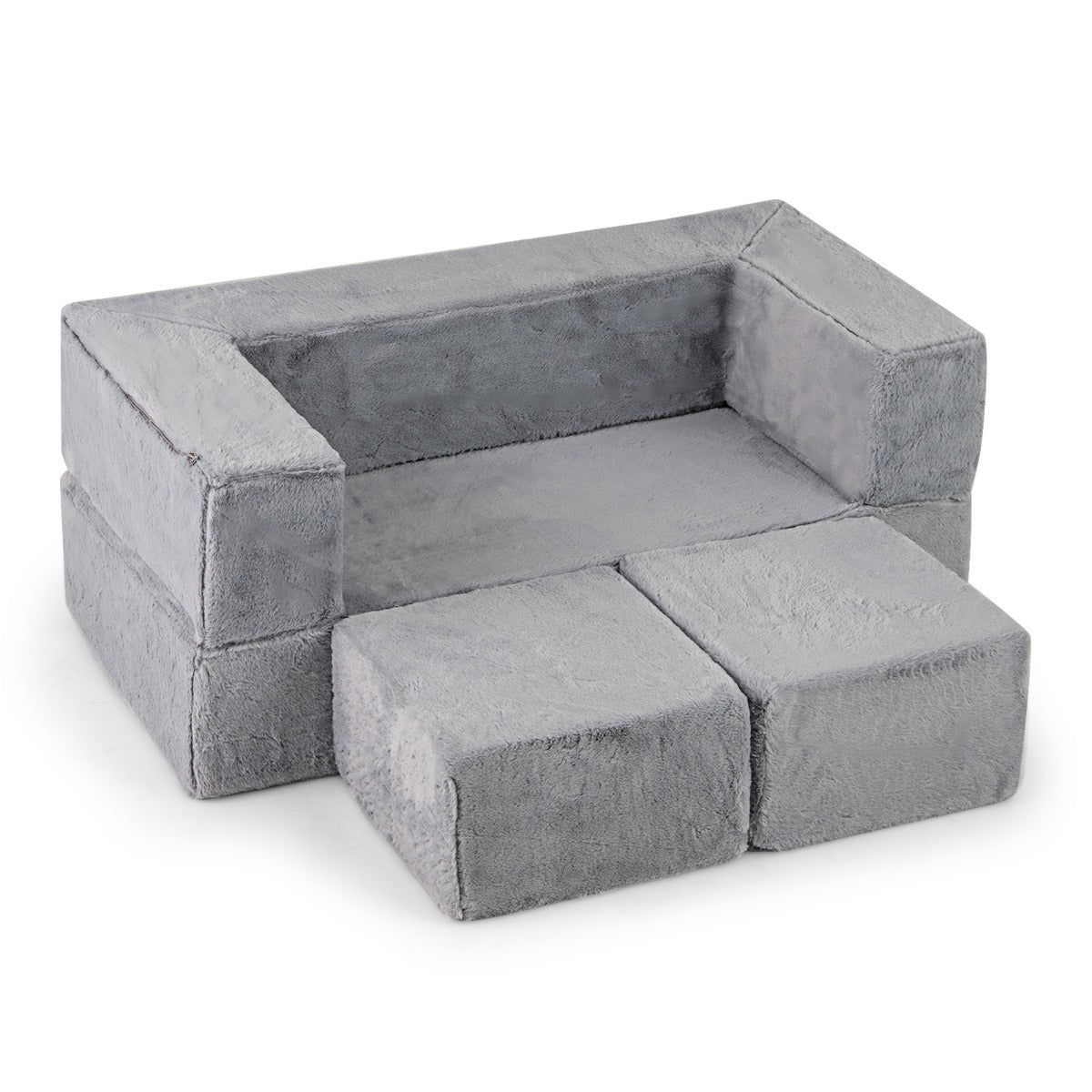 Modular Kids Sofa Childrens Fold Out Couch High Chair with Armrests-Grey