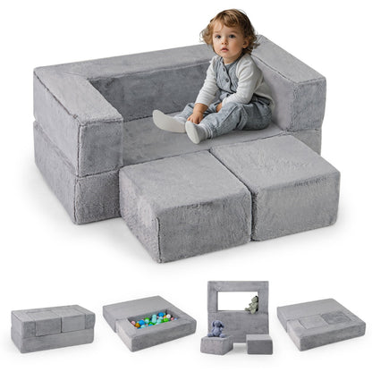 Modular Kids Sofa Childrens Fold Out Couch High Chair with Armrests-Grey
