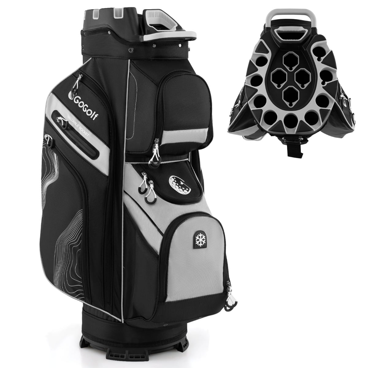 Golf Cart Bag Molded Lock Top Golf Bag with 14-Way Full Length Dividers-Black & Grey