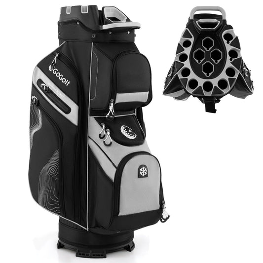 Golf Cart Bag Molded Lock Top Golf Bag with 14-Way Full Length Dividers-Black & Grey