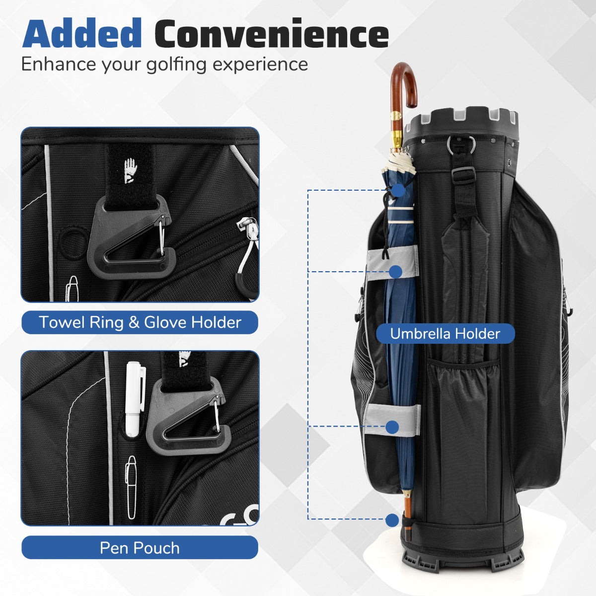 Golf Cart Bag Molded Lock Top Golf Bag with 14-Way Full Length Dividers-Black & Grey