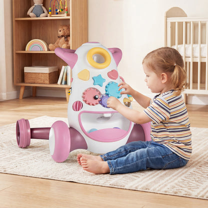 Montessori Baby Walker Toddler Educational Push Toy with Music and Light-Pink