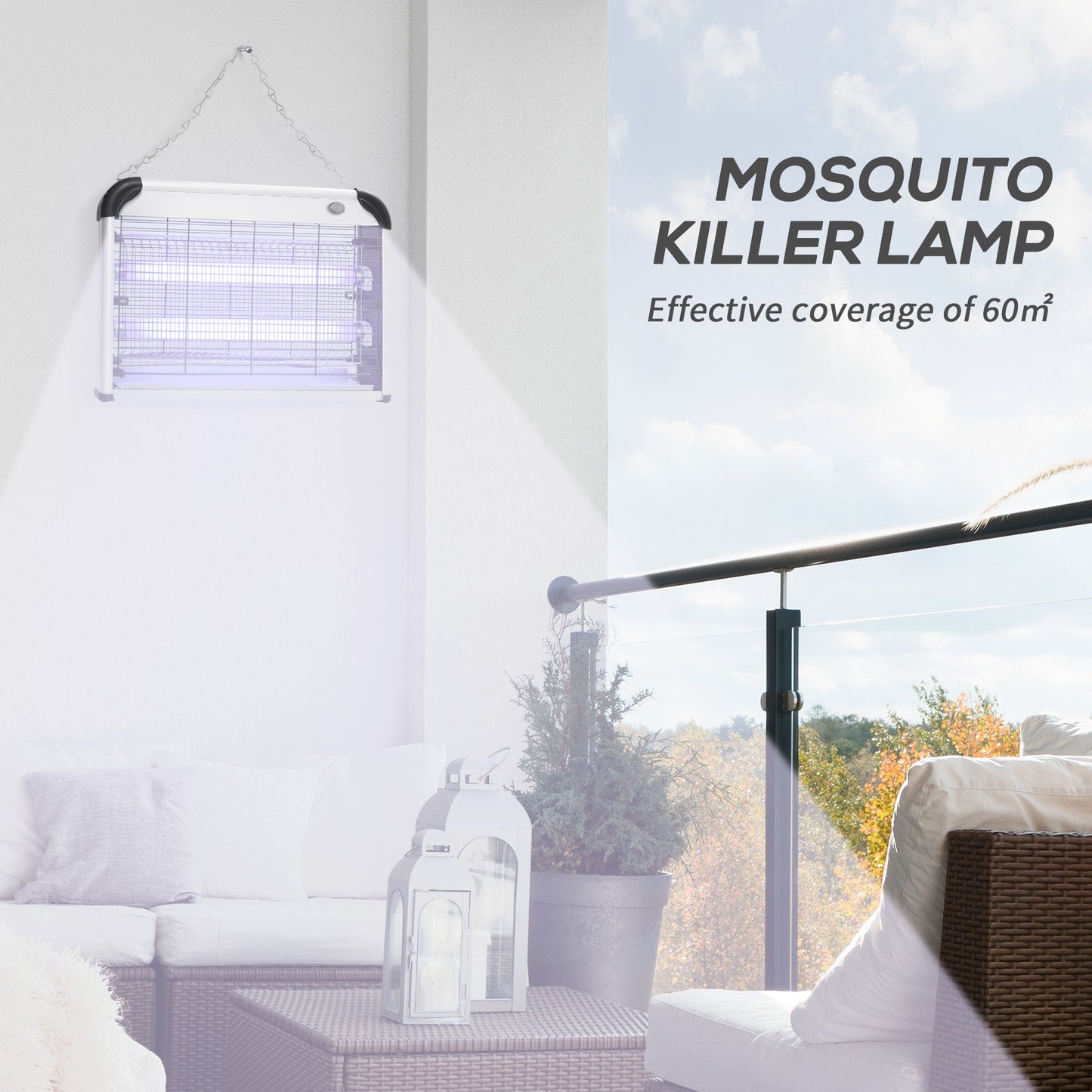 Outsunny Electric Fly Zapper, 20W Electric Fly Killer, Wall Hanging Bug Zapper Indoor & Outdoor Attracting Insect Mosquito Killer, Silver Tone