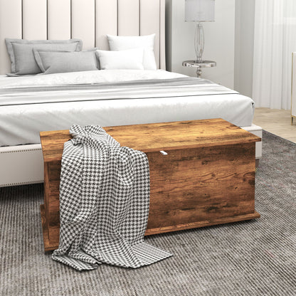 HOMCOM 113L Storage Chest, Storage Box with Flip-Top Lid and 2 Safety Hinges, Storage Trunk for Living Room, Entryway, 100 x 40 x 40 cm, Rustic Brown