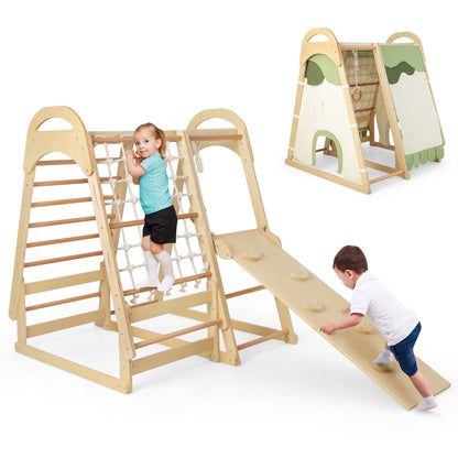 Multi-functional Kid's Climbing Toy with Slide and Climbing Net-Natural