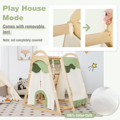 Multi-functional Kid's Climbing Toy with Slide and Climbing Net-Natural