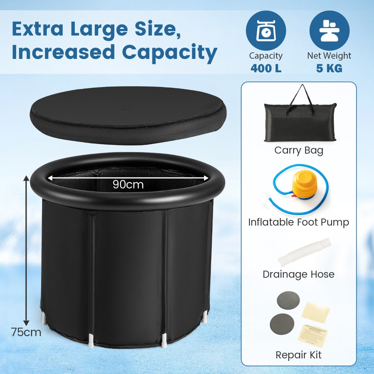 Multiple Layered Foldable Freestanding Bath Tub with Carry Bag-Black