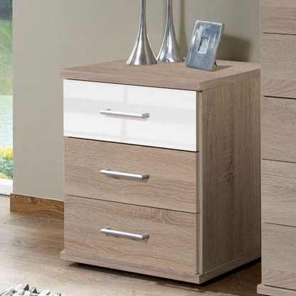 Bedside Table GEMA 3 Drawer Nightstand Oak and White Gloss 46cm