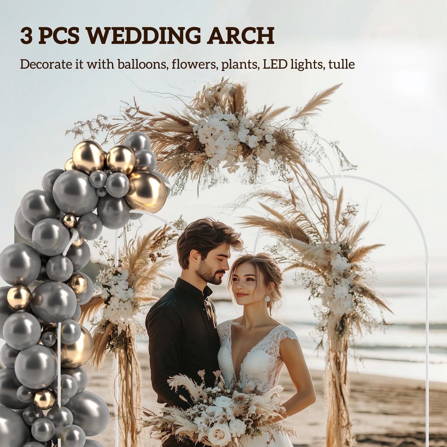 Outsunny Wedding Arch Frame Set, Metal Balloon Arch Stand Set, Balloon Arch Stand Set for Birthday Party, 2.2, 2, 1.8 m White