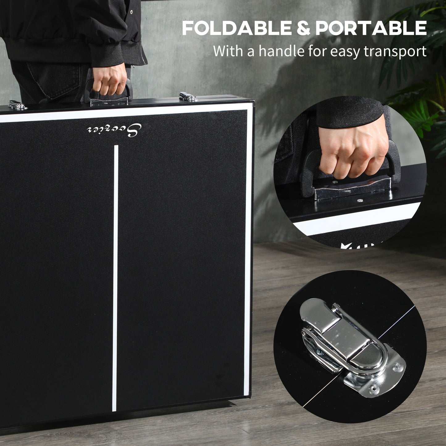 SPORTNOW 5ft Mini Table Tennis Table, Folding Ping Pong Table with Net and Aluminium Frame, Portable Ping Pong Game Set for Indoor Outdoor Use, Black