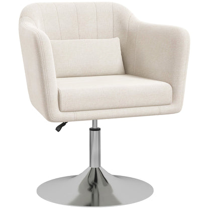 HOMCOM Modern Accent Chair with Swivel Base, Height Adjustable Arm Chair with Pillow for Living Room, Bedroom, Cream White