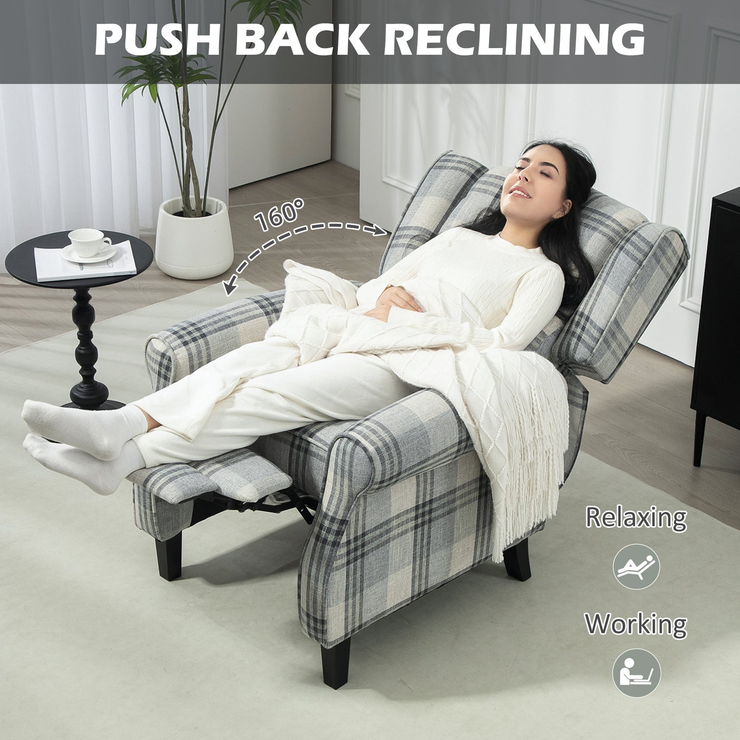 HOMCOM 160Â° Reclining Armchair, with Footrest - Grey
