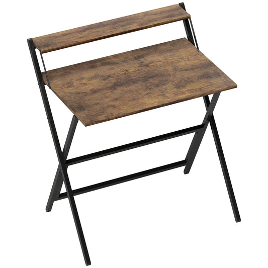 HOMCOM 81.5 cm Folding Computer Desk with Monitor Shelf - Rustic Brown